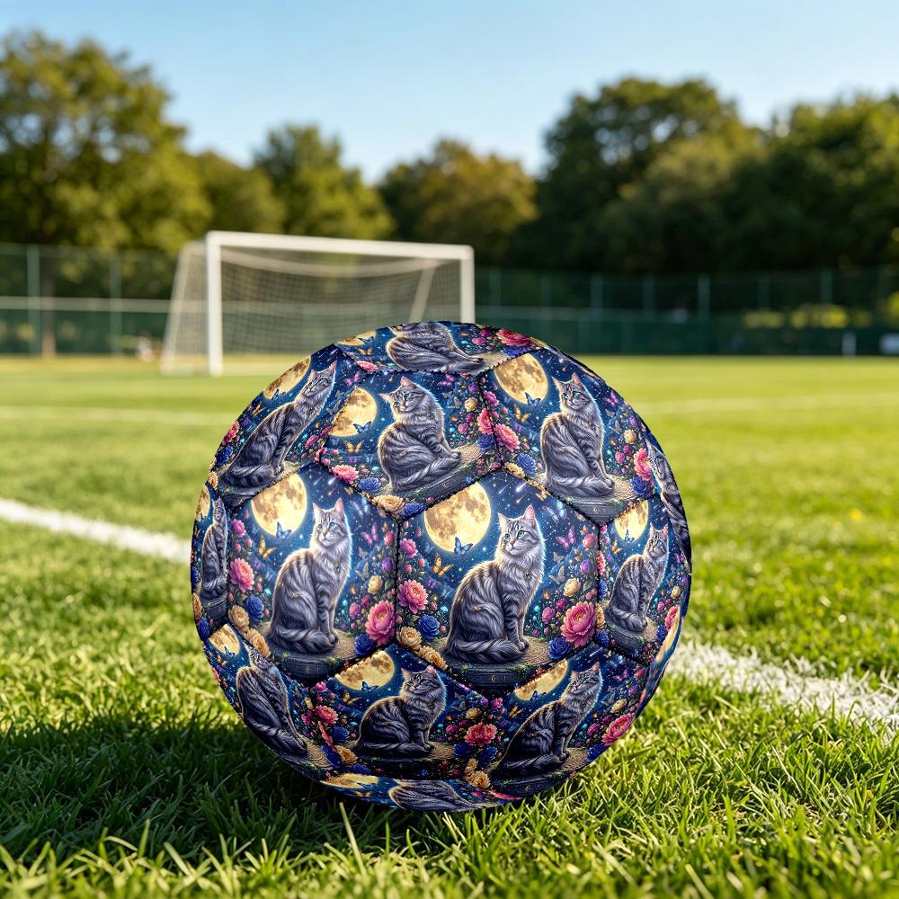 1pc Moonlit Garden Cat Theme Soccer Ball Football, Size 5, Lightweight PVC, Durable Outdoor Training Soccer Ball, Gift m61459