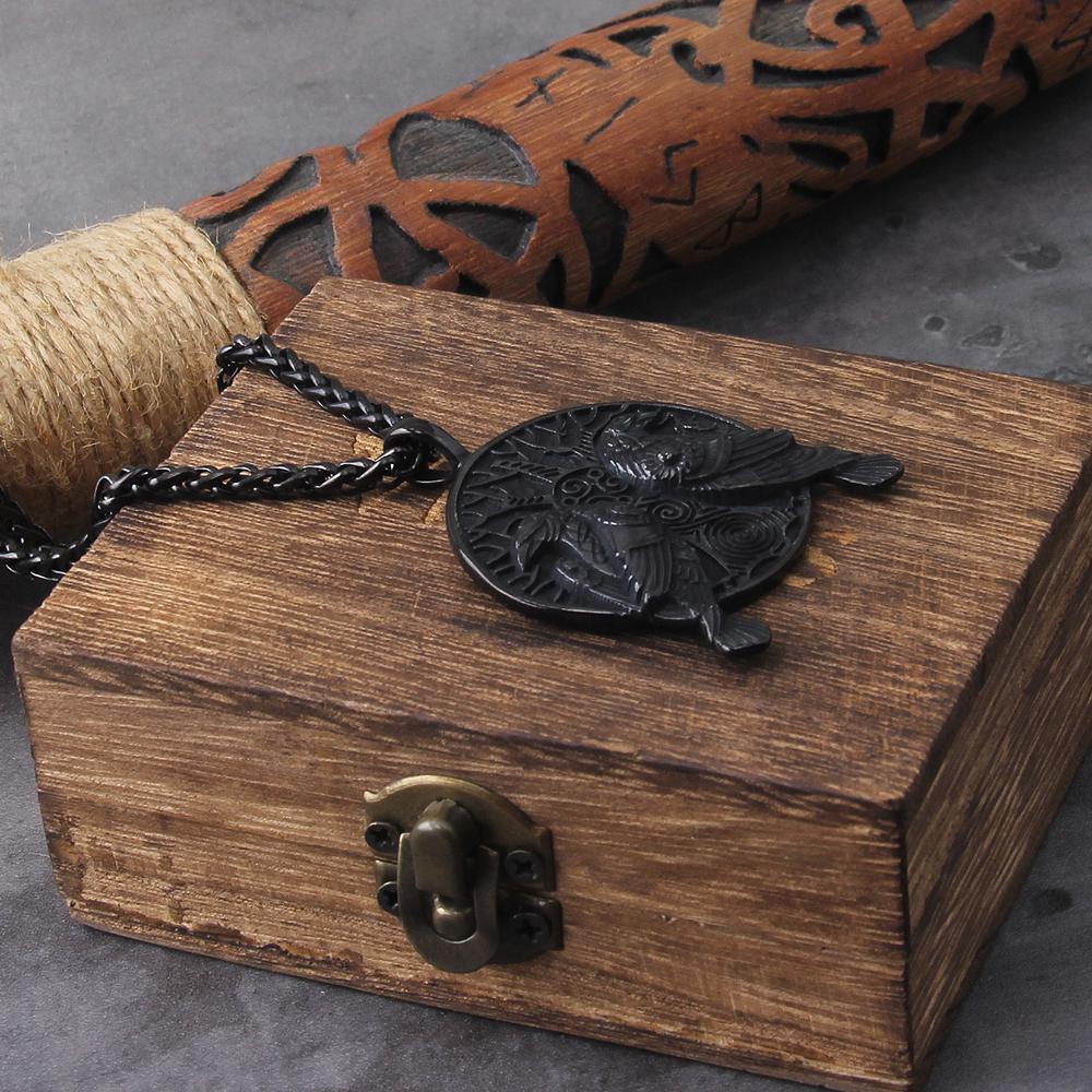 Черный скандинавский Одина Хугин и Мунин Ворон Кулон Ожерелье Нержавеющая Сталь Викингский Амулет Украшения