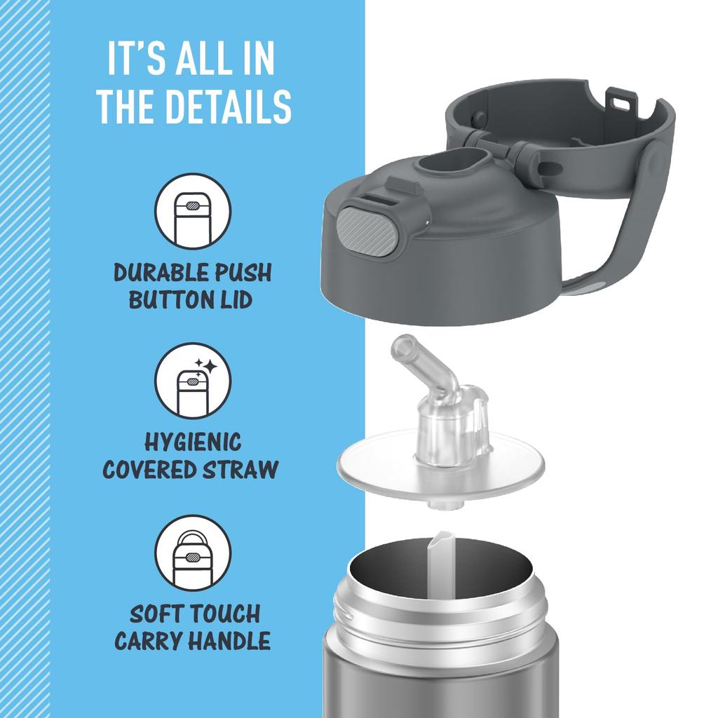 Thermos FUNTAINER 12 унций Детская бутылка из нержавеющей стали с вакуумной изоляцией соломенного серого цвета,