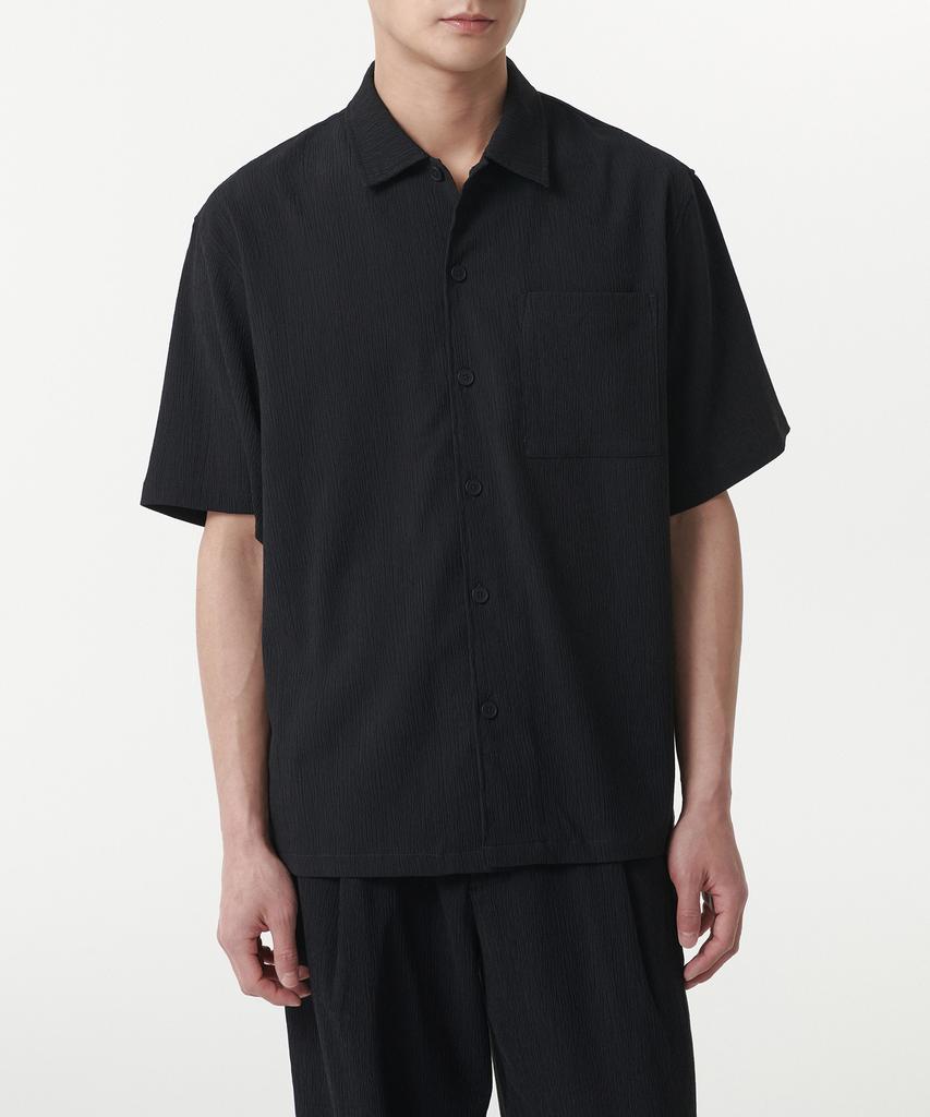 MUSINSA STANDARD Crinkle Relaxed Short Sleeve Shirt [Black]