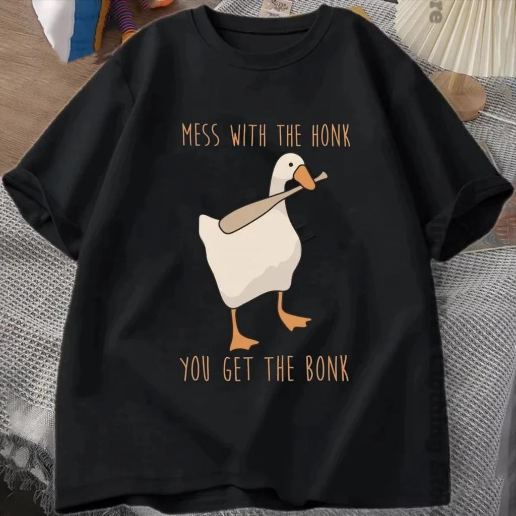 Летние модные мужские футболки с забавными топами без названия Goose Game для мужчин и женщин, хлопковая свободная футболка Mess With The Honk You Get The Bonk