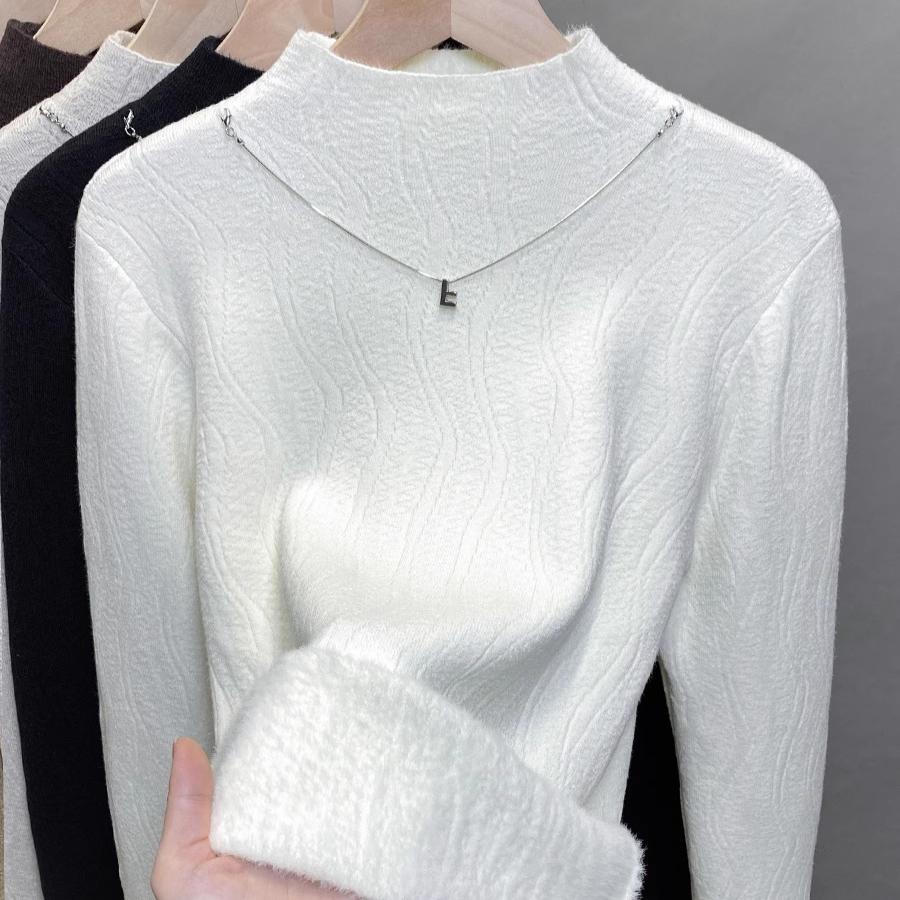 Цельный бархатный свитер, женский толстый бархатный пуловер, полувысокий ворот, вязаный свитер, внутренний топ, модный на осень и зиму