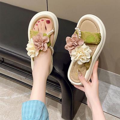Платформенные шлепанцы женские летние 2025 новые с цветком женская обувь фея ветер лето с юбкой сандалии женщина