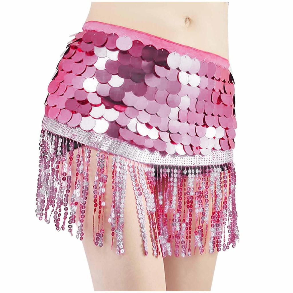 Women's High Waisted Sexy Sequined Half Skirt Waist Accessories Sequined Belly Dance Waist Scarf