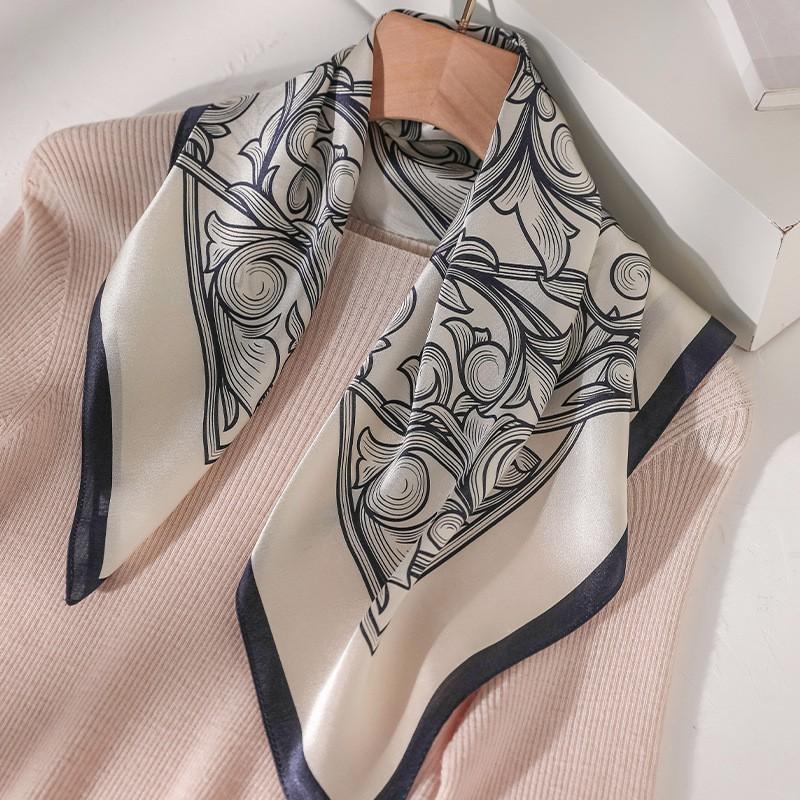 100% Pure Mulberry Silk Square Scarf Women Lightweight Printed Neck Wrap Chic Office Casual Wear