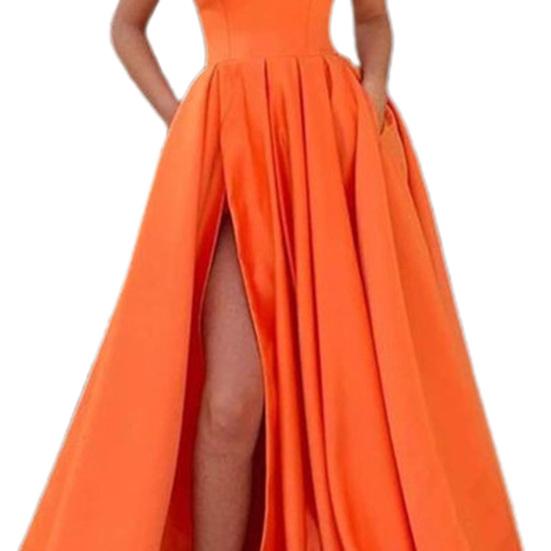 Женское платье трапециевидной формы с разрезом по бокам, атласное банкетное платье без рукавов на бретельках для вечеринок