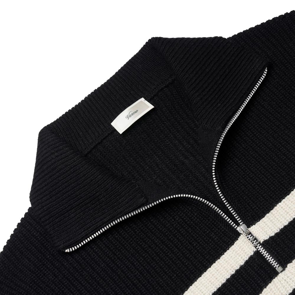 VERNO [Casual] Stripe Half Zip-Up Knit Black