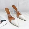 Fashion Elegant Pointed Toe Transparent PVC Heart High Heels Mules Slipper Shoes Women Black White Red Shoes Luxury Designer Pumps