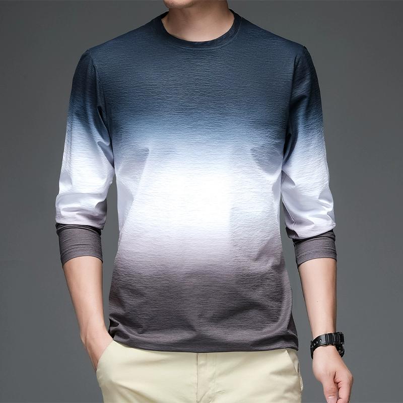 Fashion Gradient Graphic Men's T Shirts Autumn Man Clothes Crew Neck Long Sleeve T-Shirts Tops Men's T-Shirt Outdoor Pullover