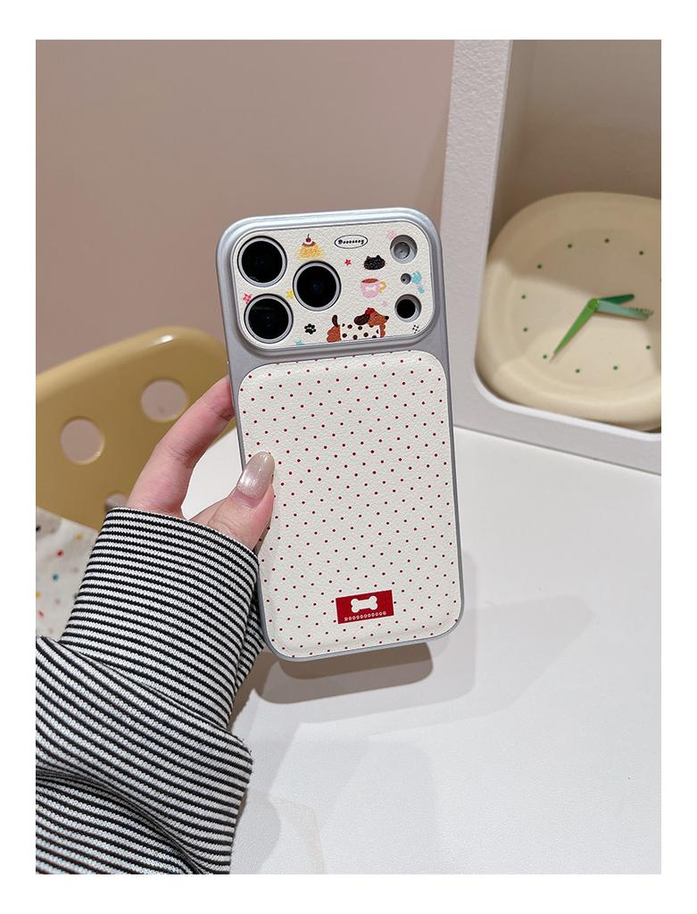 Cartoon polka dots are suitable for iPhone17promax mobile phone case Apple 16pro new 15pro niche leather pattern