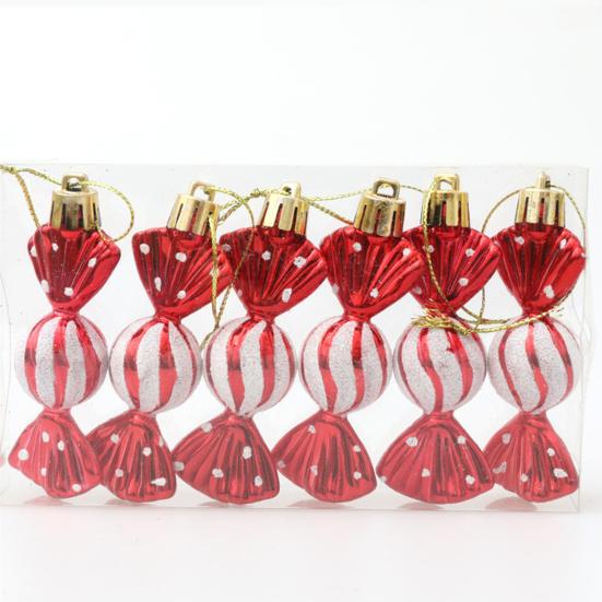 6 шт./Коробка Рождественское подвесное украшение в виде конфеты со шнурком, небьющееся, многоразовое, с гальваническим покрытием, праздничное украшение, сладкая подвеска для рождественской елки, товары для вечеринки