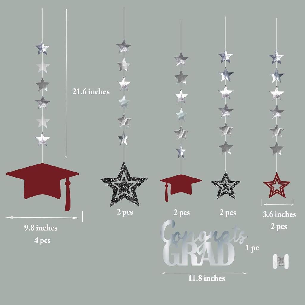 Cheerland 2026 Burgundy Graduation Decorations Black and Maroon Graudation Garland Congrats Grad Banner Cap Grad Party Decor Prom Decoration Silver