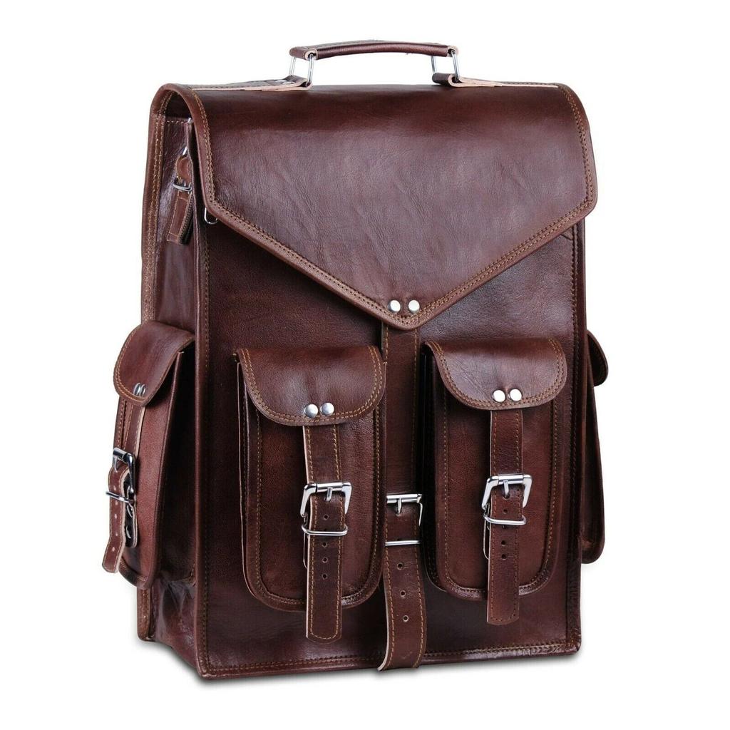 Men's Women's Vintage Brown Genuine Leather Backpack Bag Laptop Satchel Rucksack