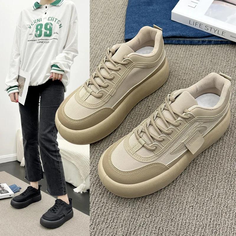 Женская обувь, новые туфли на толстой подошве с большой головкой, женские осенние универсальные повседневные милые туфли на доске, женские кроссовки