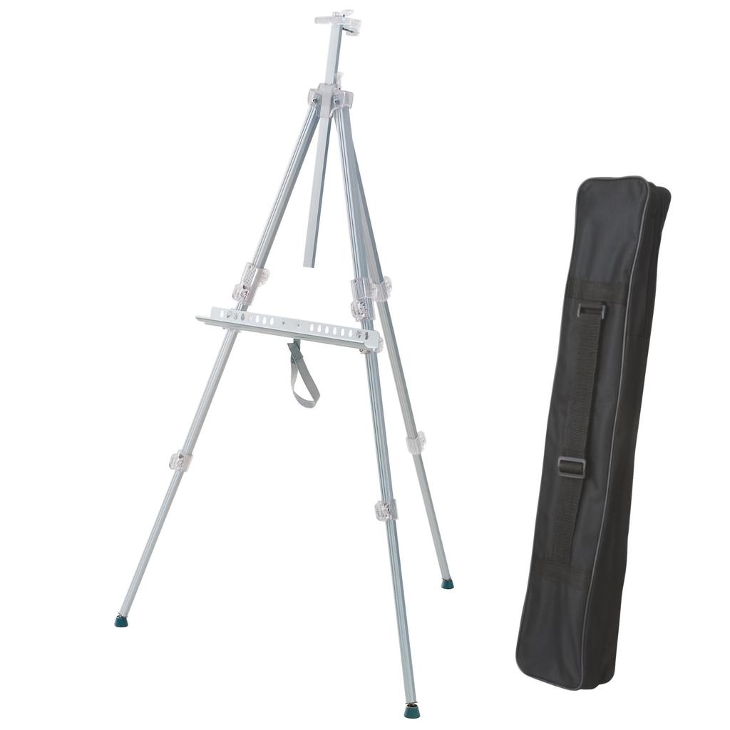 Raymay Fujii Folding Aluminum Easel with Chalkboard and Whiteboard, LPT701S, Silver