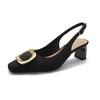 Baotou sandals women's medium heel 2025 new summer thick heel single shoes gentle fairy style French square head high heels
