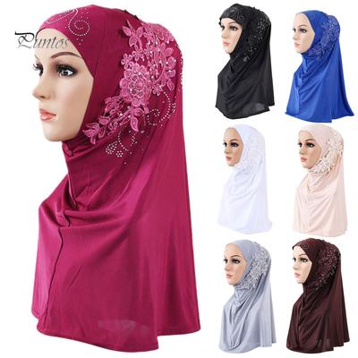 Puntos однотонный женский кружевной хиджаб со стразами, шарф, головной убор