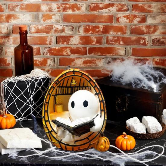 Halloween Ghost Night Light Ghost Reading Book Bedside Lamp Ghost Decoration Tabletop Lamp for Halloween Party or Bedroom Decor