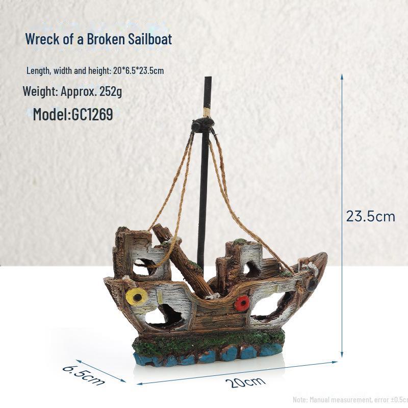 Декорация для аквариума в виде смоляного пиратского кораблекрушения с реалистичной детализацией