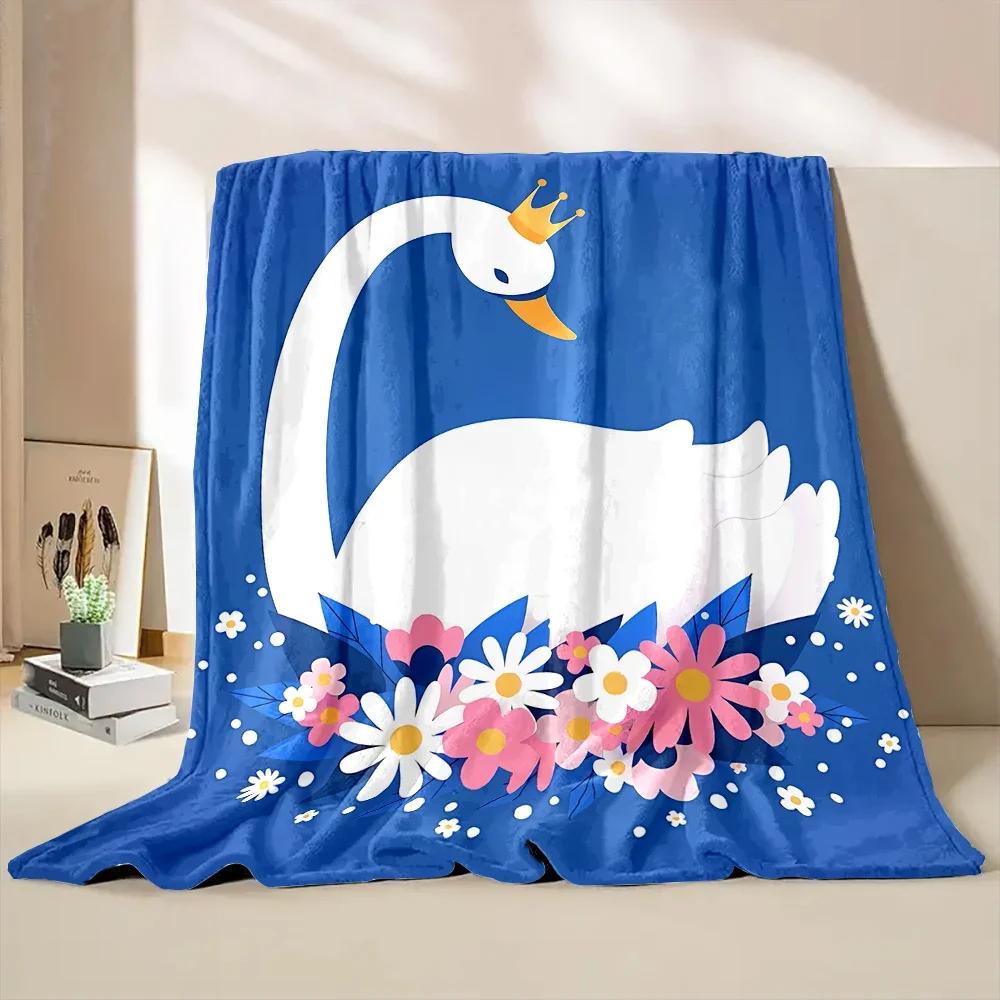 Warm and Comfortable Swan Soft Blanket Sofa Bed Cover Four Season Soft Fluffy Quilt Blanket Flannel Throw for Outdoor LeisureNap