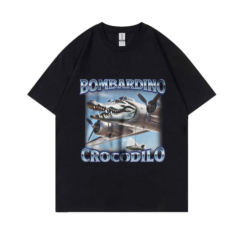 Bombardiro Crocodilo Funny Crocodile Plane Bomber Meme T-shirts Men Women Gothic Vintage T Shirts Casual Humor Oversized T Shirt