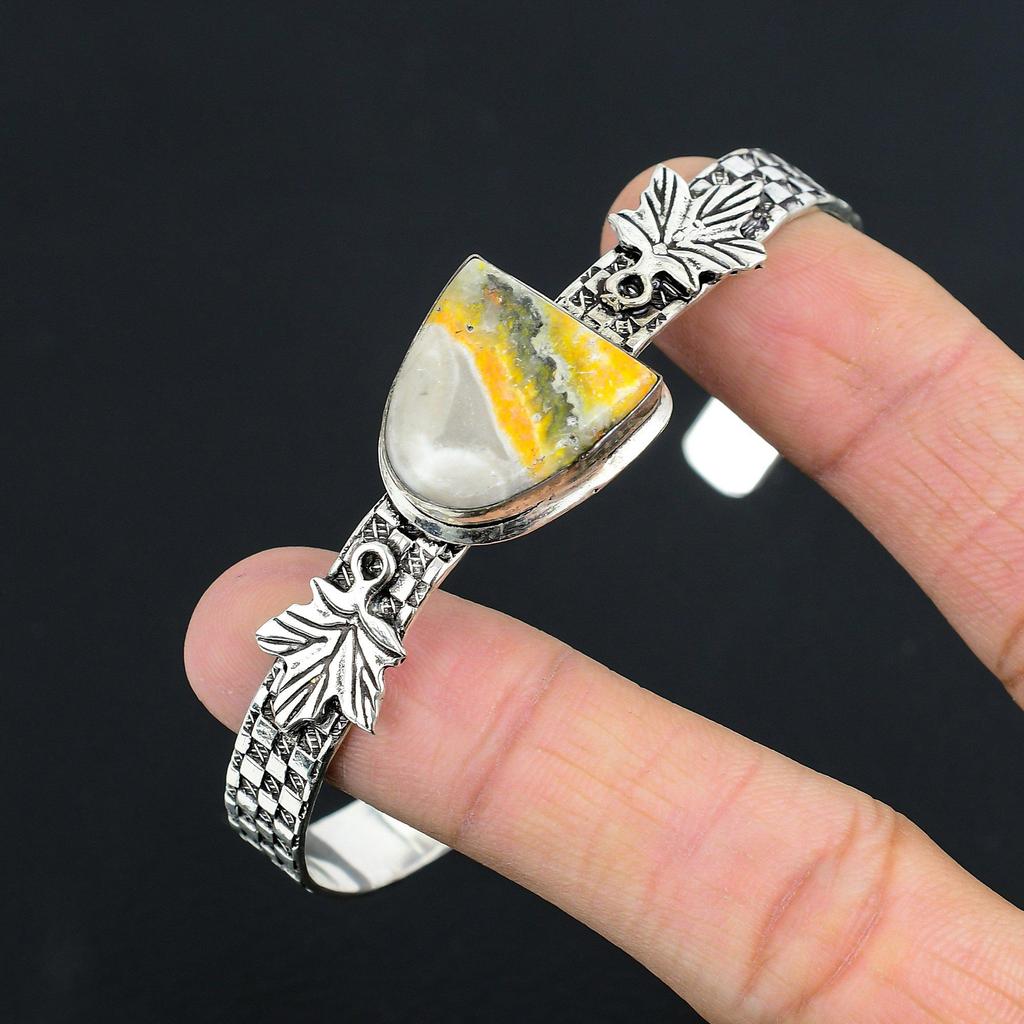 Friendship Day Deal Bumble Bee Jasper Stone Wife Bangle Bracelet Sterling Silver