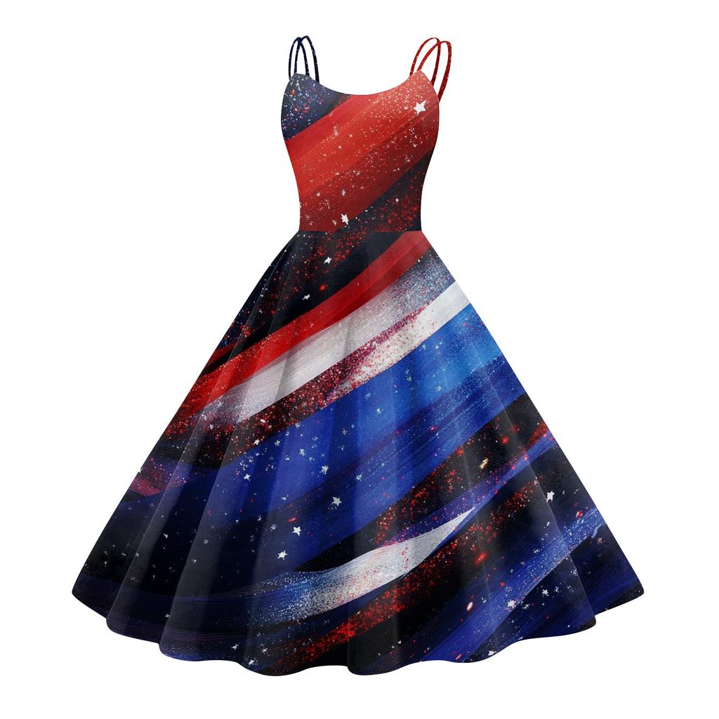 Женское сексуальное платье с открытыми плечами в стиле панк-винтаж с принтом «День независимости»