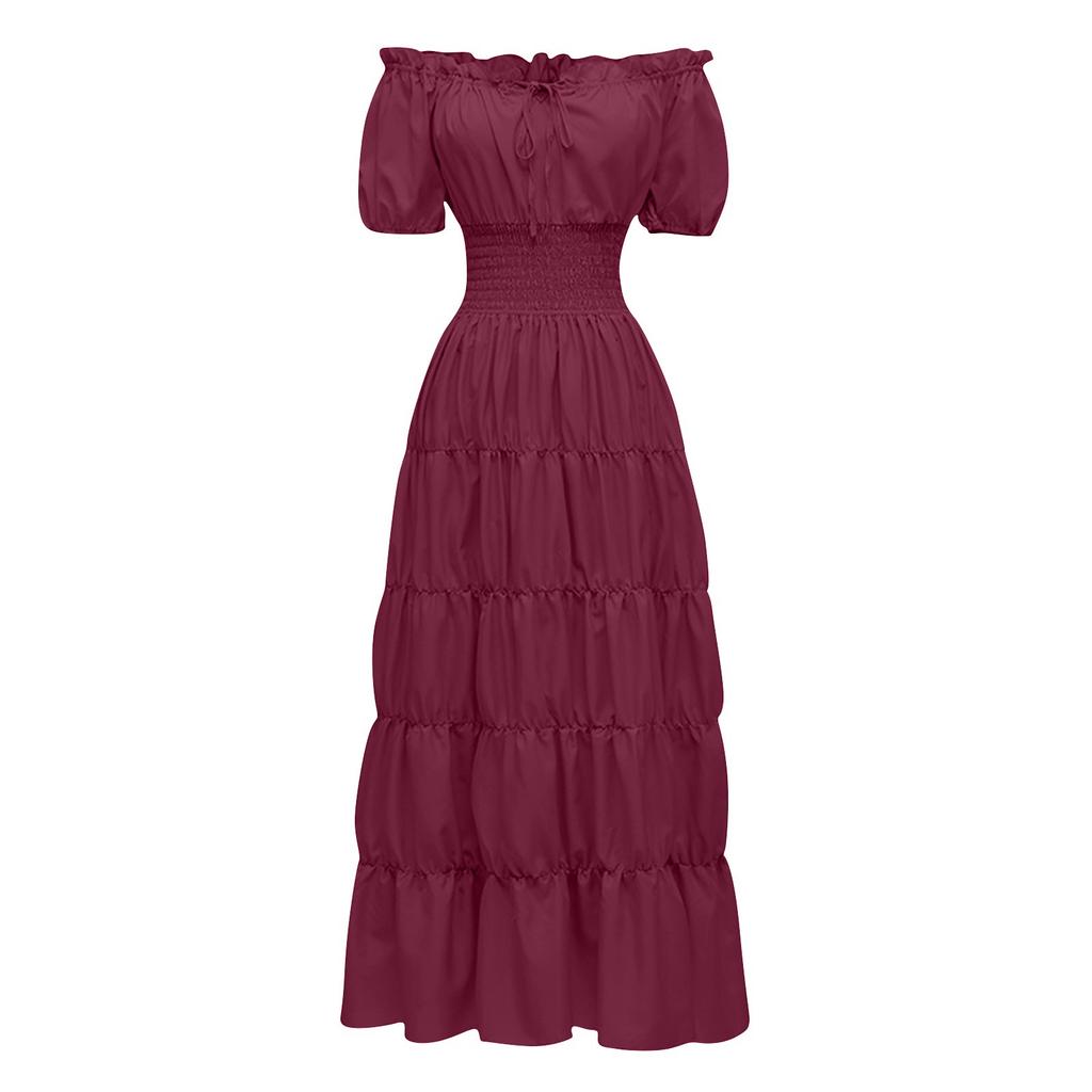 Dress For Women Stage Costume Halloween COS  Retro Solid Color Waistband Dress Party Evening Night Long Dress