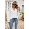 Autumn Winter Solid Color Lace Patchwork V-neck Long Sleeved Loose T-shirt Top