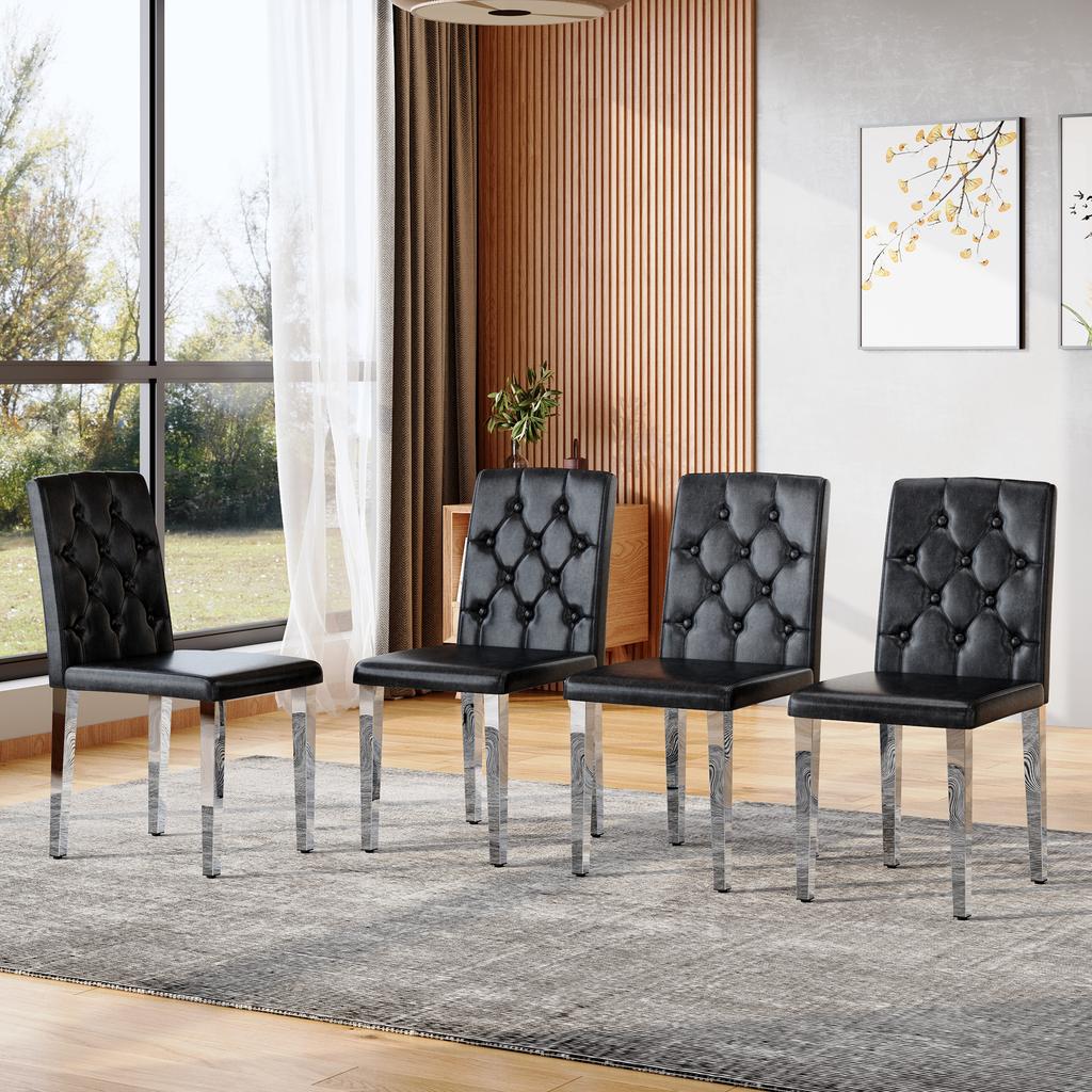 Set of 4 Dining Chairs in Black with High-Gloss Silver – Light Luxury, Silver-Colored Metal Legs for Versatile Combination Options
