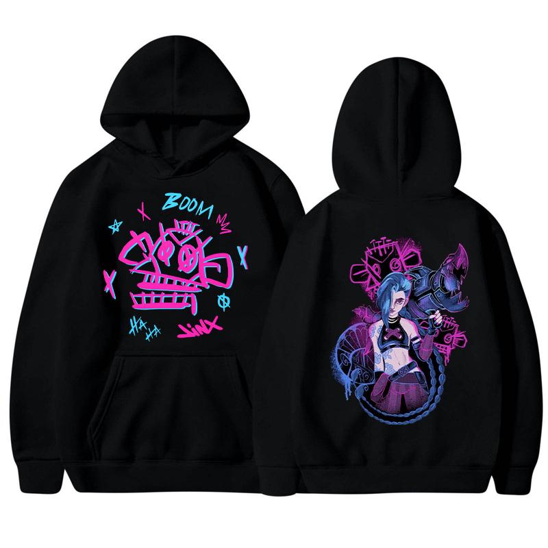 Толстовки с рисунком в стиле аниме Arcane-Jinx, зимняя толстовка с капюшоном, повседневная спортивная одежда с длинными рукавами, осенняя мужская одежда, толстовки и свитшоты мужские