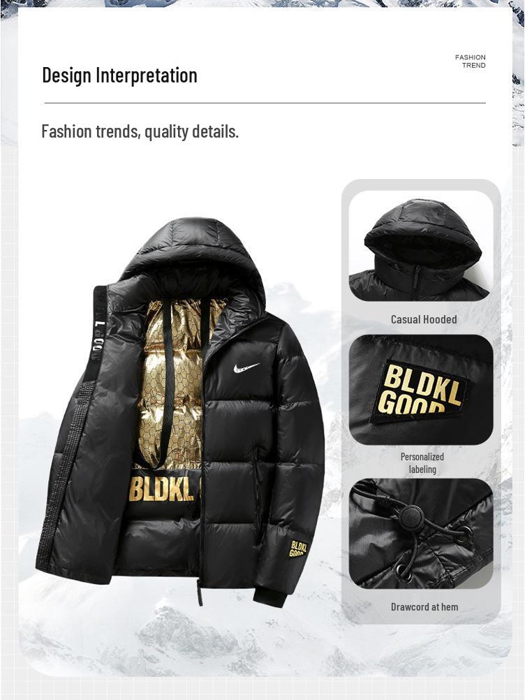 Модная мужская пуховая куртка с капюшоном 2024: Спортивный повседневный, Съемный, Утиный пух, Зимняя одежда