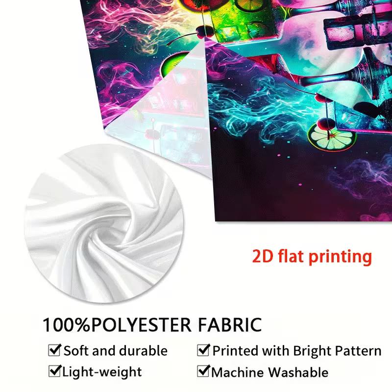 Colorful Tropical Cocktail Tapestry, Neon Palm Tree Sunset Background