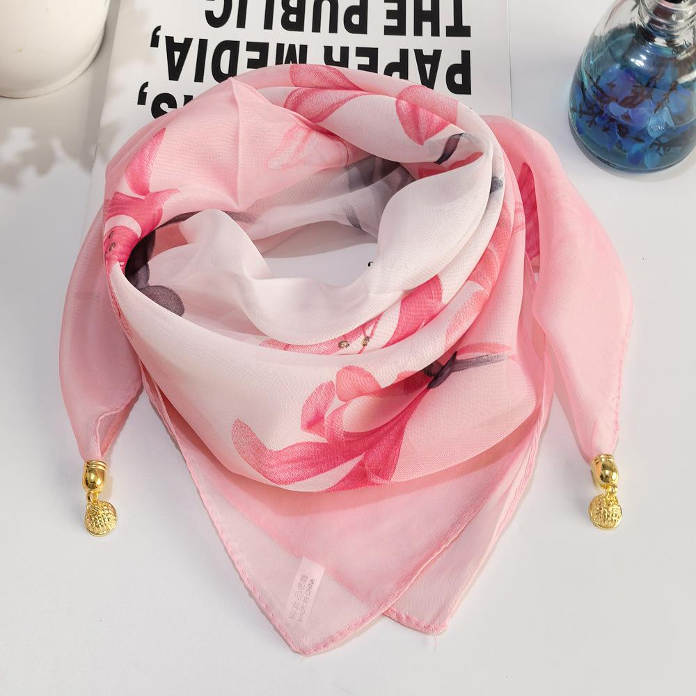 Fashionable Women's Triangular Chiffon Scarf for Neck Protection, Decorative Printed Magnetic Buckle Square Scarf, Versatile Breathable Sunscreen