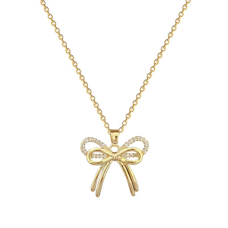 Empty Double-Layer Butterfly Light Luxury Temperament Gorgeous Full Diamond Necklace Women'S Versatile Collarbone Chain Titanium Steel Chain