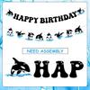 Orca Birthday Party Decorations, Whale Theme Happy Birthday Banner Killer Whale Theme Ocean Whale Garland DIY Craft for Under The Sea Birthday Party