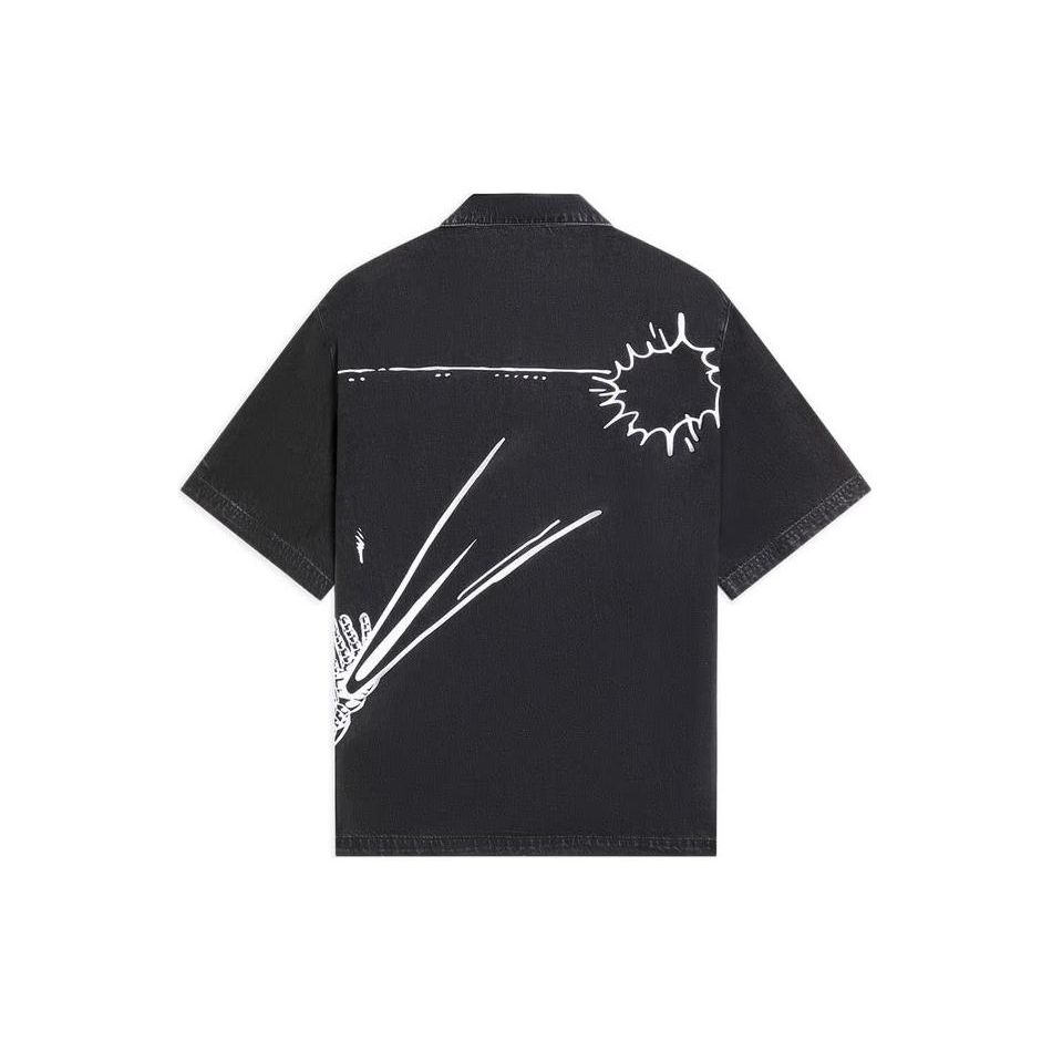 Li Ning X Marvel Collaboration стираная джинсовая рубашка с коротким рукавом мужские рубашки черного цвета ASHS903-1