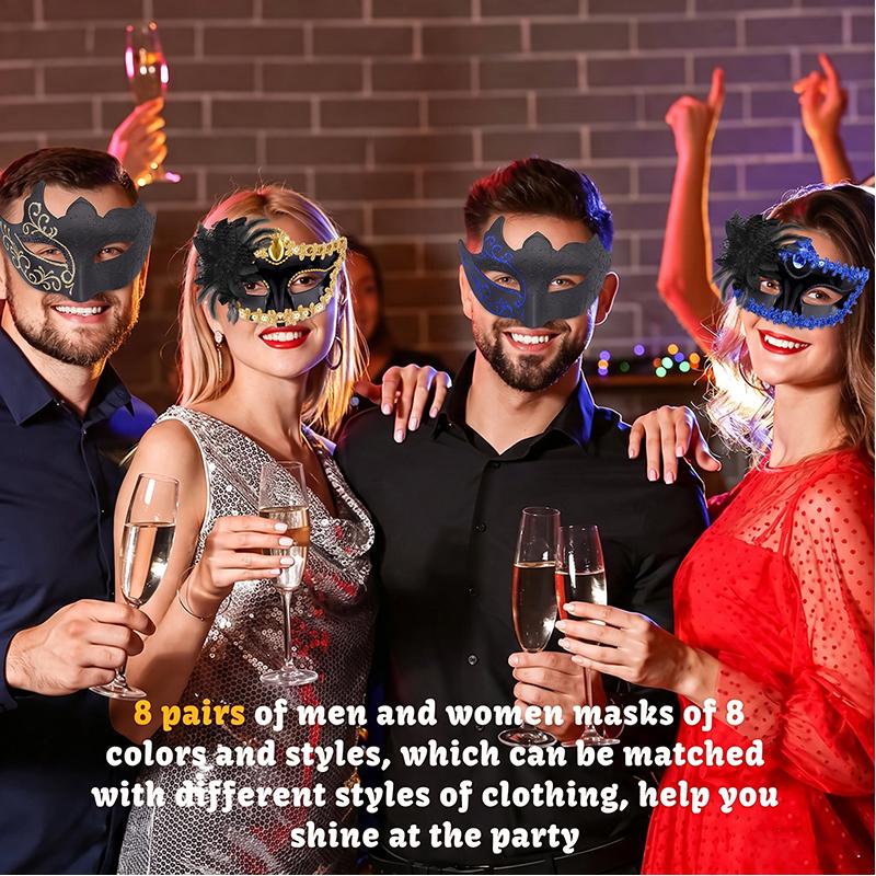 8-56Pcs Masquerade Mask for Couples Gold Black Half Face Masks Venetian Mask Prom Ball Masquerade Carniva Halloween Party Favors