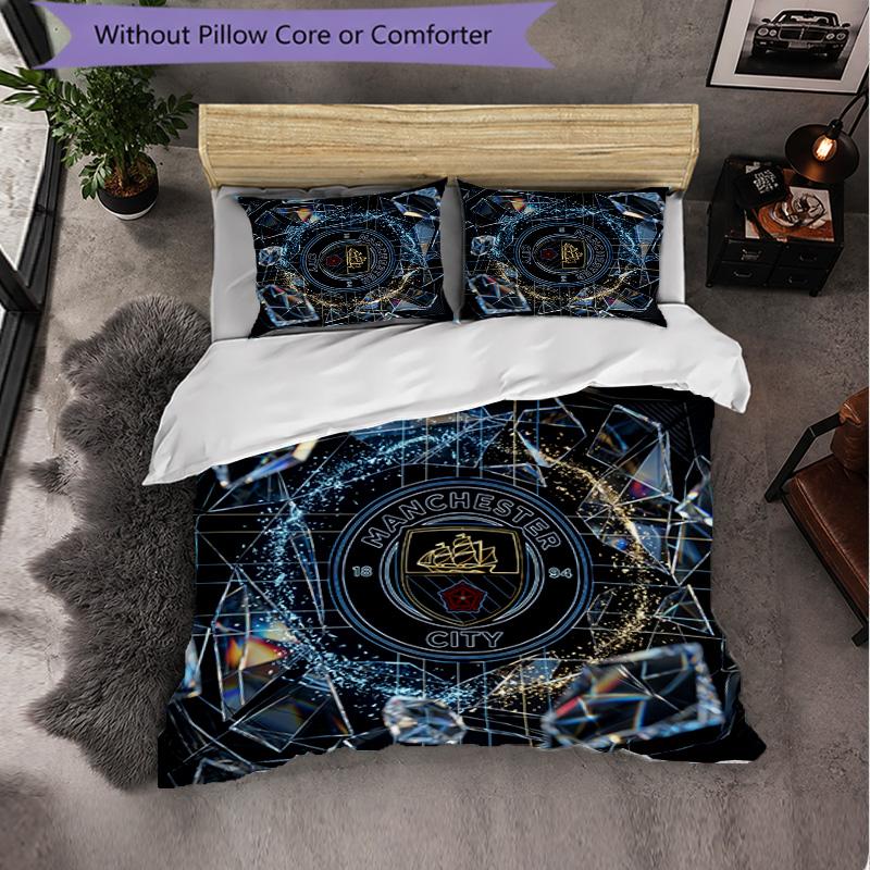 Manchester City Pattern 3 Pieces Bedding Set Soft Microfiber Duvet Cover with Pillow Cases for Bedroom