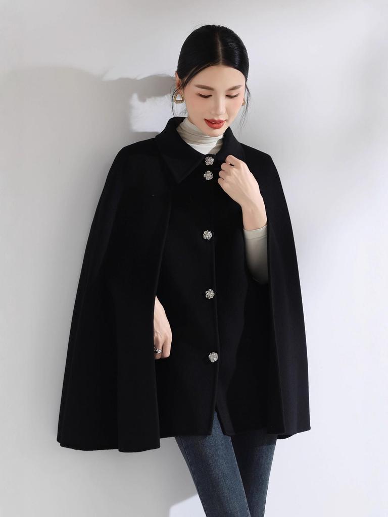 2025 Autumn/Winter Women's Petite Double-Sided Wool Cloak Vest
