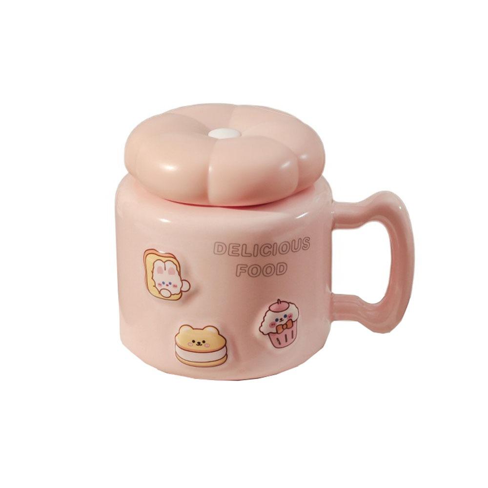 with Handle Ceramic Coffee Cup Heat-resistant Water Cup with Lid Cartoon Mirror Mug  Office
