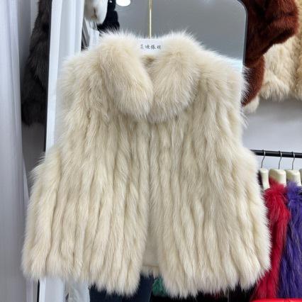New fox hair encryption strips, fur vest, stand-up collar vest, fashionable and thin woman