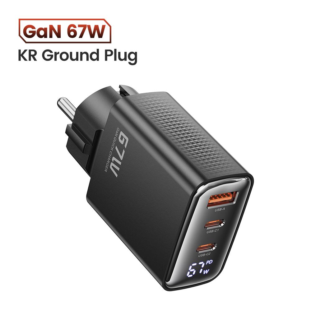 67 Вт GaN зарядное устройство 3 порта USB Type C адаптер для быстрой зарядки зарядное устройство цифровой дисплей для iPhone Samsung Xiaomi EU US UK KR Plug
