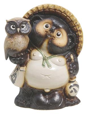 Shigaraki ware енотовидная собака с совой размер 10