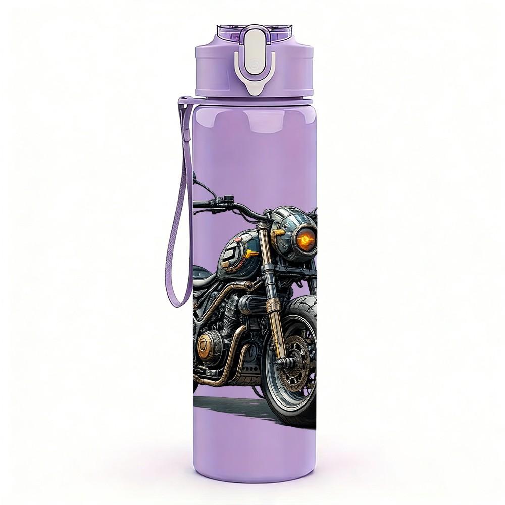 1PC Classic Motorbike Art 750ml Color Plastic Sports Water Bottle Leakproof Flip Straw Lid Suitable for Sports Office Home Use