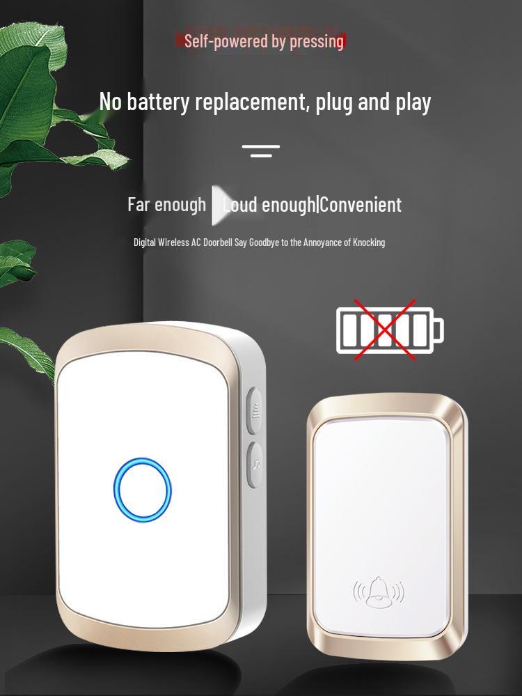 Wireless Waterproof Doorbell, Self-Powered, Ultra-Long Range with Remote for Elderly.