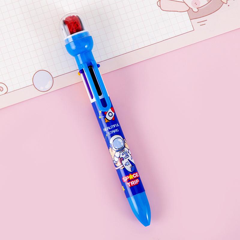 1 Piece Cute Ballpoint Pen Press Cartoon Space Belt Seal Multicolor 6 In 1 Colors Stationery School Office Supplies