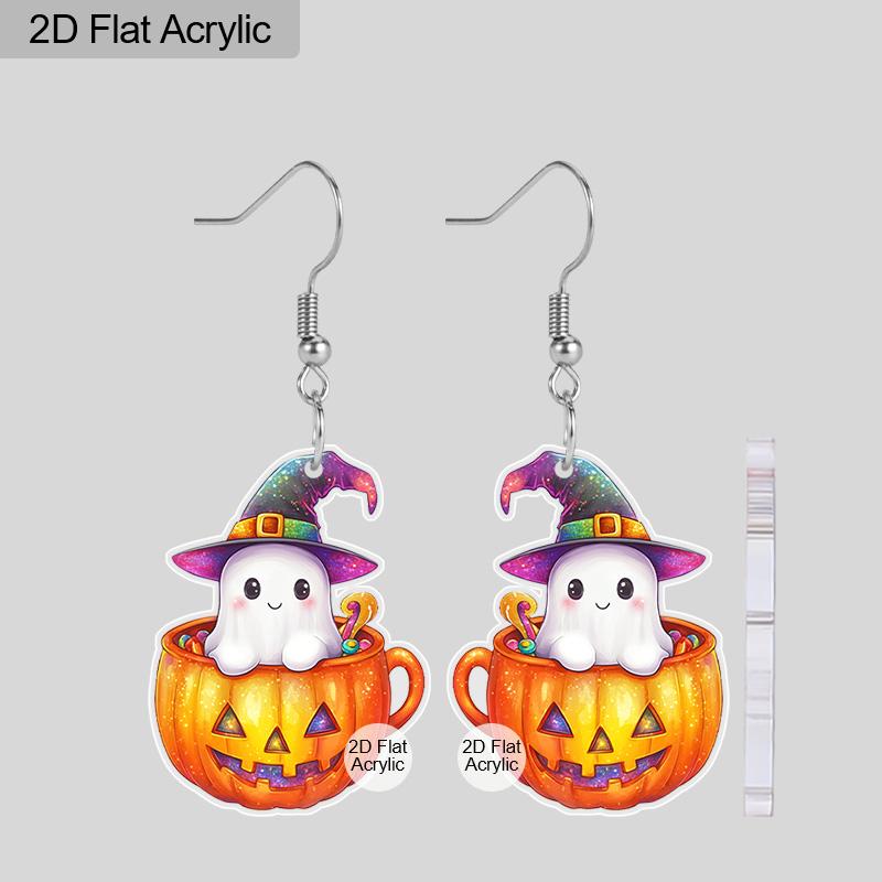1Pair Acrylic Halloween Ghost Pumpkin Pattern Earring Jewelry Gift for Women Girls Female