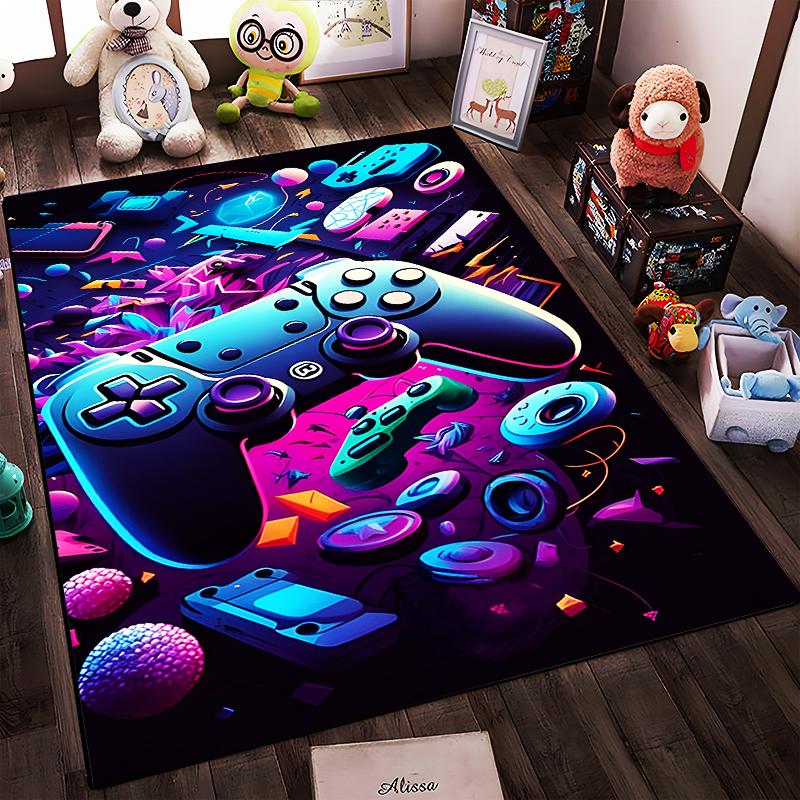 Gaming Controller and Tech Pattern Carpet with Neon Colors and Design Suitable for use as an anti-slip for living room bedroom sofas