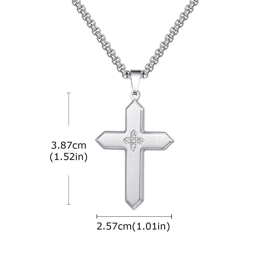 Vnox Stainless Steel 25.7x38.7mm Cross Pendant Necklace with Zircon Stones for Men Women Box Chain Punk Jewelry Gift Anniversary